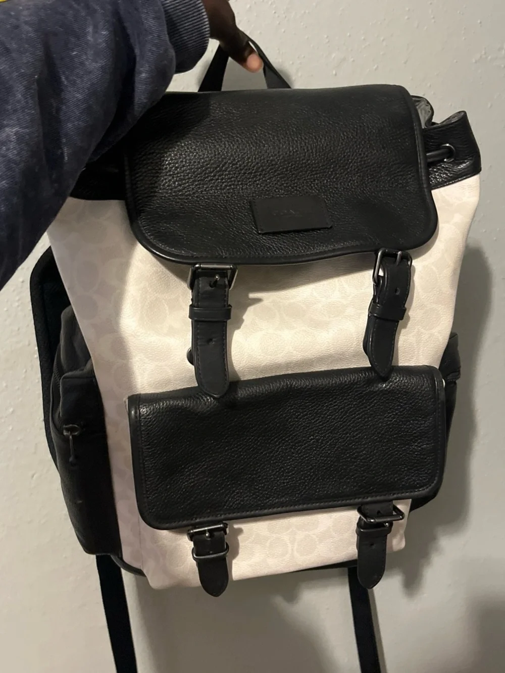 Coach Two-Tone Black and Cream Signature Canvas Backpack